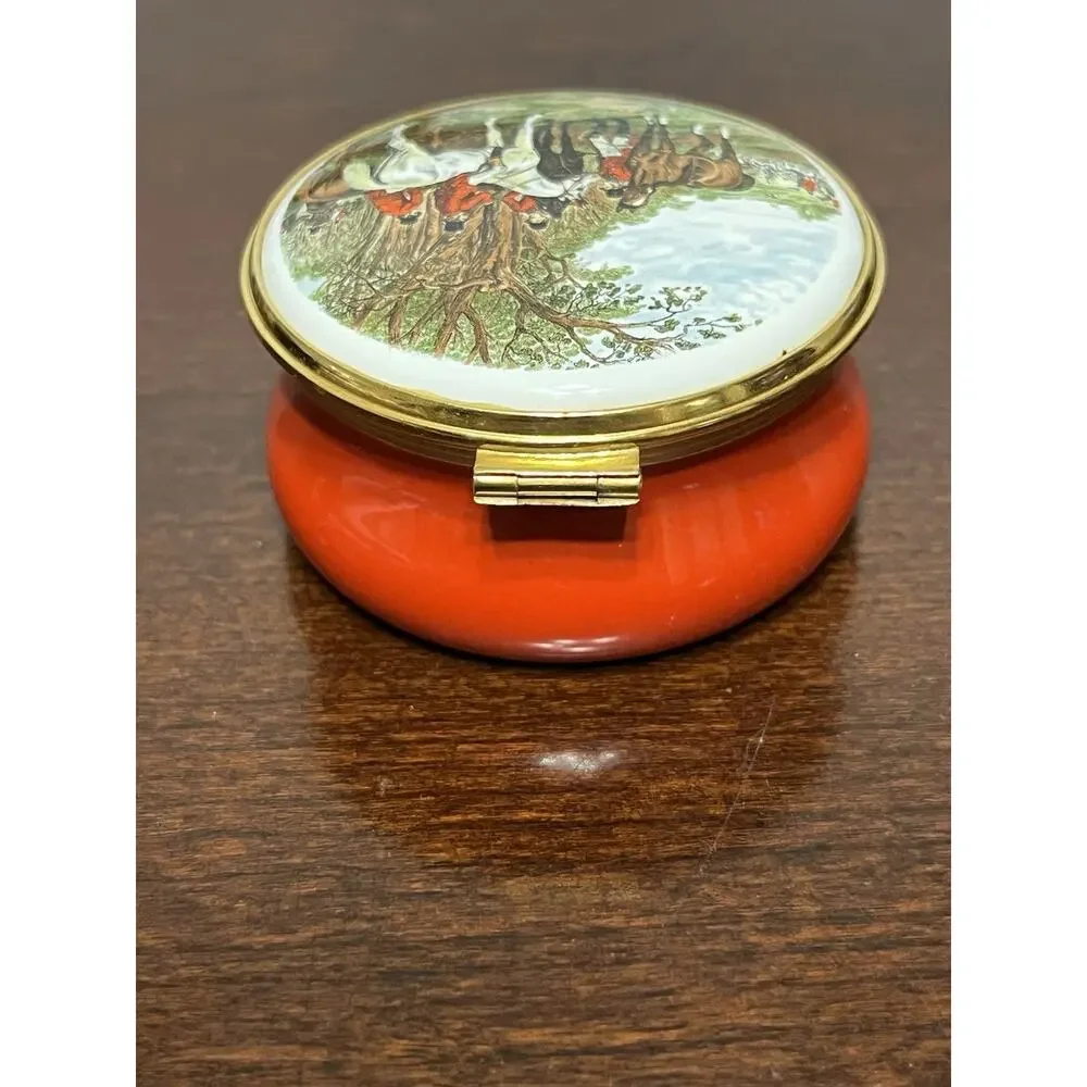 Kingsley Enamels Worcestershire England Trinket Box English Riding Fox Hunting